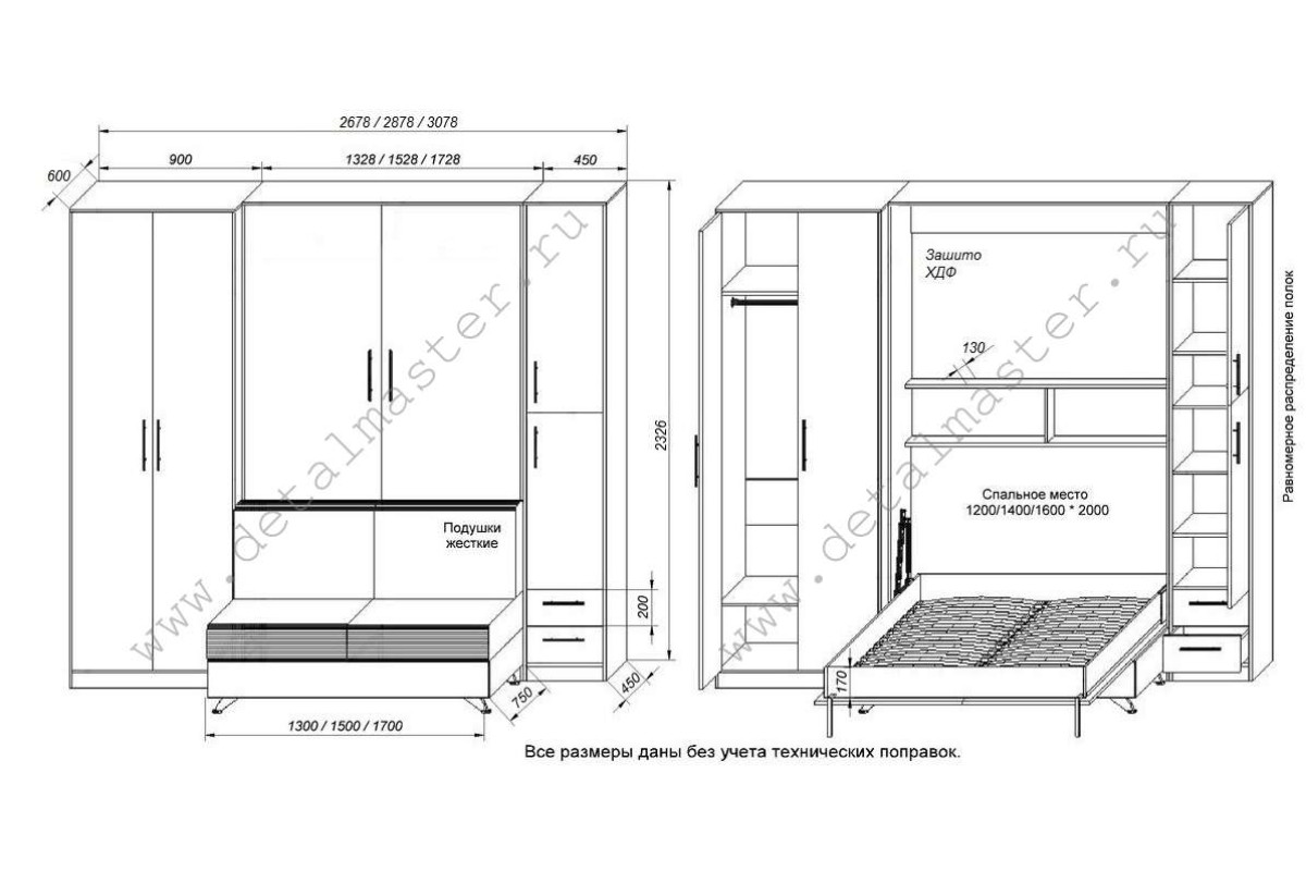 Шкаф кровать 1400х2000 чертежи