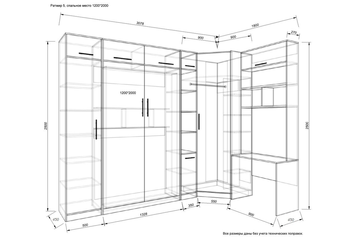Угловой шкаф в спальню размеры